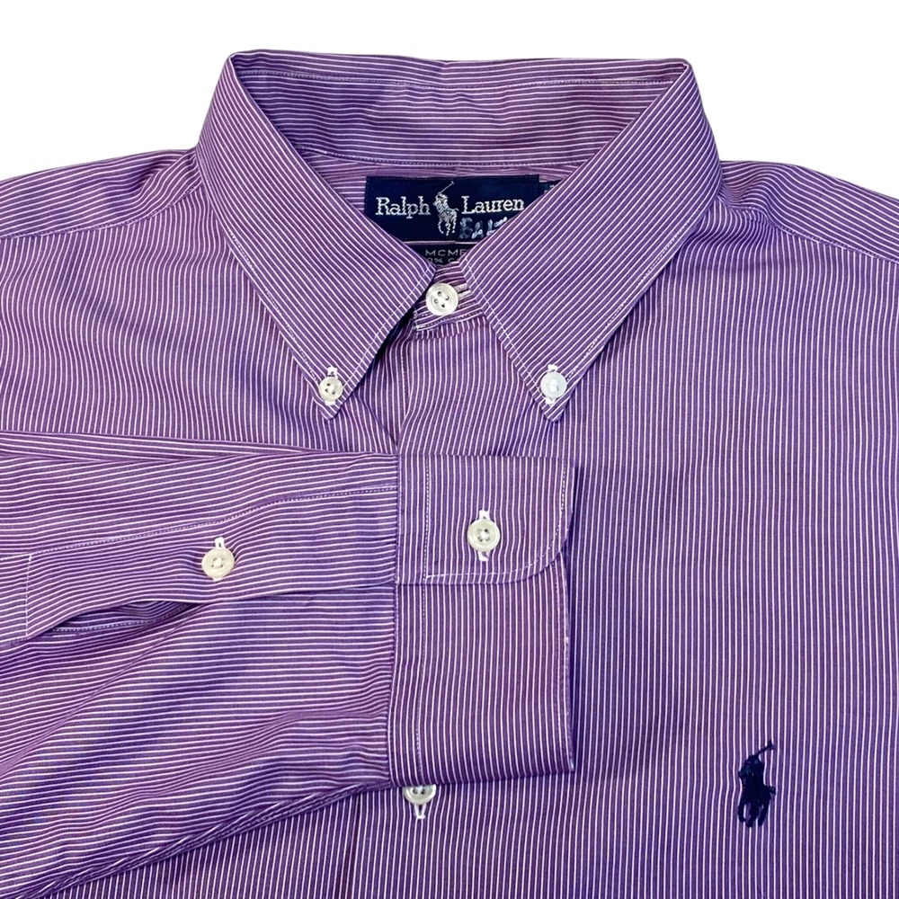 Polo Ralph Lauren Mens Large Purple Striped Cotton Button Down Shirt Long Sleeve